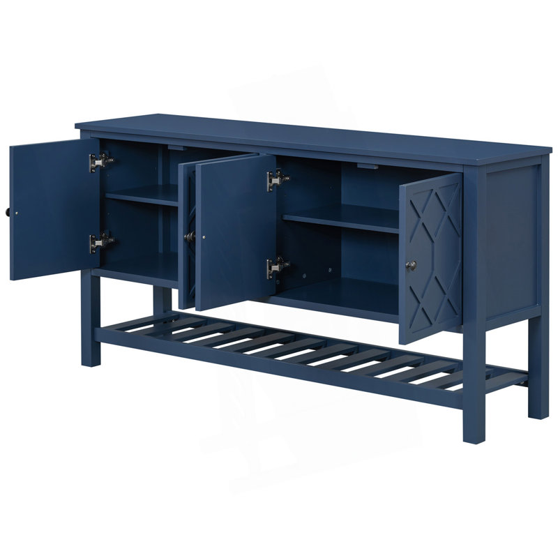 Elegant Entryway Table with Polygonal Doors, Ideal for Study, Hallway, Living Room, and Foyer, Navy Blue