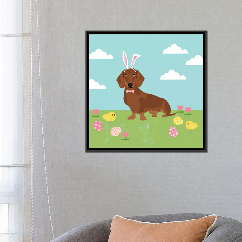 « teckel pâques », reproduction sur toile tendue Pet Friendly, Toile avec cadre noir, Pas de tapis