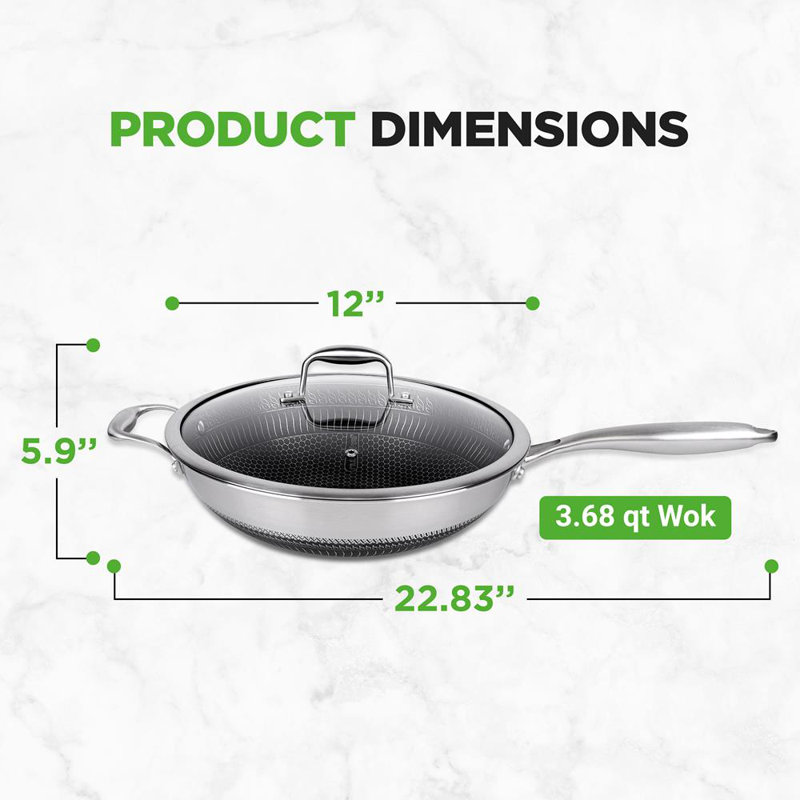 Wok en acier inoxydable de 12 po Nutustri
