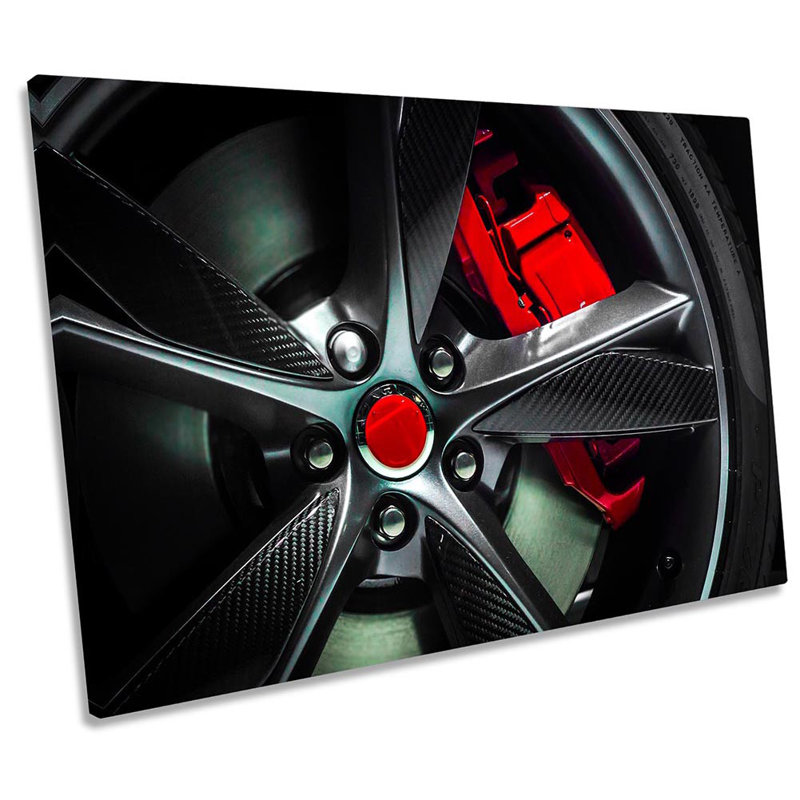 Fast Car Wheels Brakes Red Framed - Wrapped Canvas Print, 30.5cm H x 45.7cm W x 2cm D
