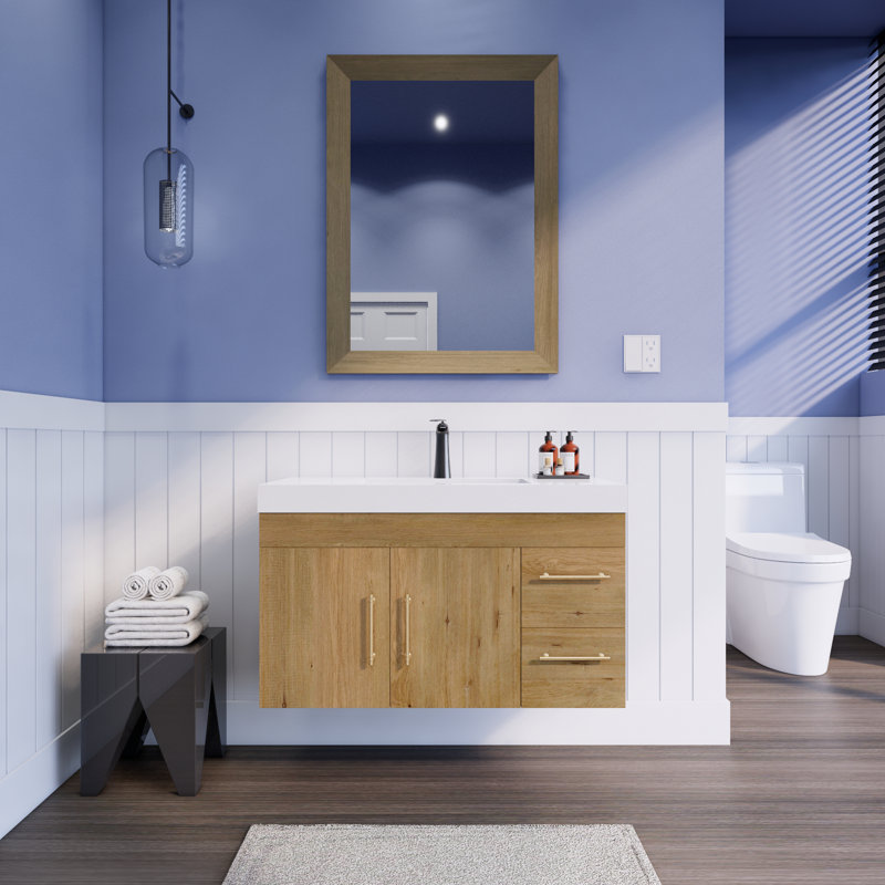 Ensemble de meuble-lavabo simple mural 59 "Spring, Chêne et teck