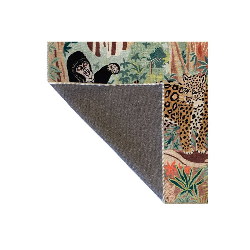 Tapis décoratif à motif gorille et léopard à thème Wild Jungle, Sous-tapis carré 3 pi 3 po inclus