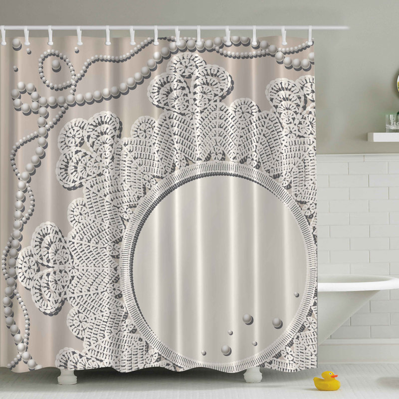 Rideau de douche simple à imprimé de perles et miroir