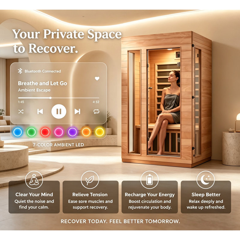 2-Person Far Infrared Sauna Room for Home Use – Full Body Infrared Heat Therapy for Muscle Recovery, Stress Relief, Detox & Sleep Support