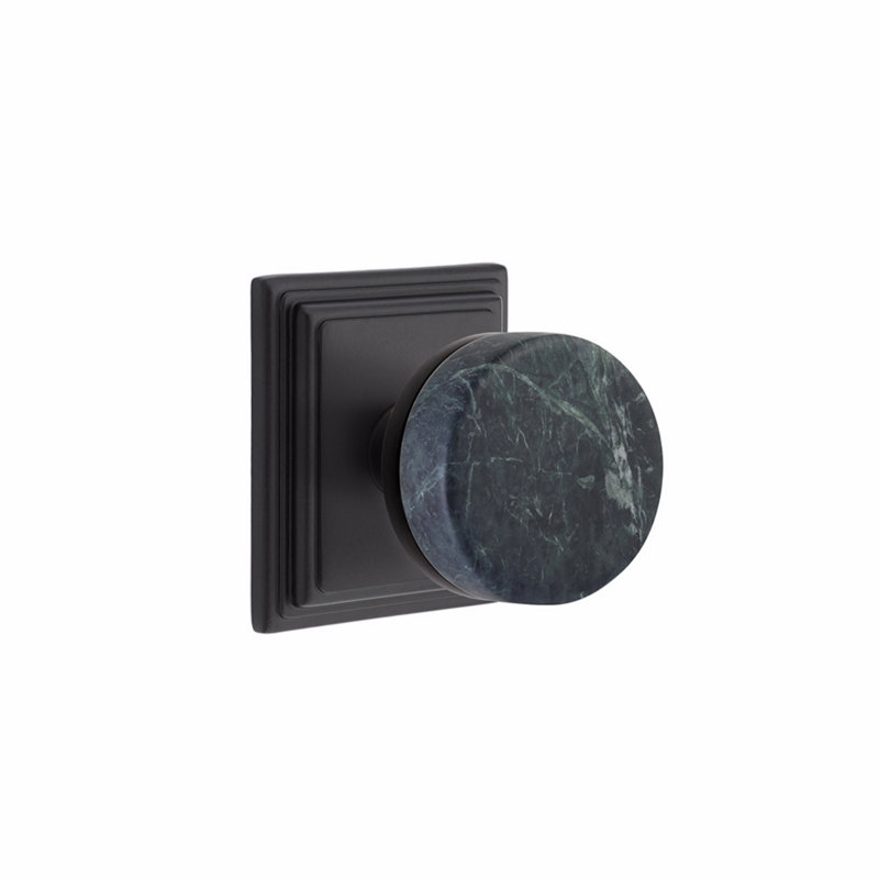 Ensemble de boutons de passage Emtek Select, rosette Wilshire, tige conique, bouton en marbre vert, Dos plat
