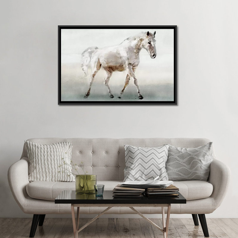 «White Horse», impression sur toile, H 18 po x l 26 po x P 1,5 po, Toile avec cadre noir, Pas de tapis