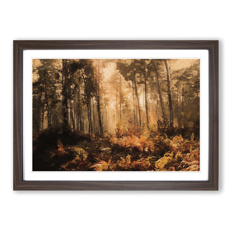 Forest in an Orange Glow - Picture Frame Painting Print, 27cm H x 36cm W x 2cm D, Walnut Framed