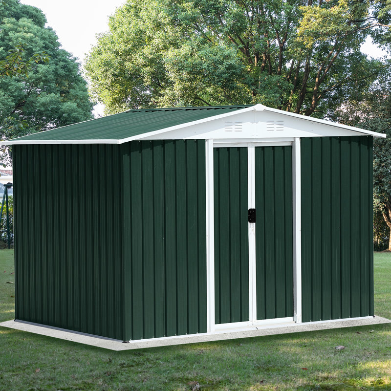 8x6 Feet Outdoor Storage Box, Metal, Galvanized Steel & Aluminum Alloy, , Protects Garden Tools From Damage Sporting Goods Weather