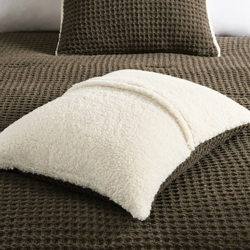 Édredon en chenille de tricot brun gaufré double / grand - rembourrage de literie douce et confortable avec revers réversible pour se détendre