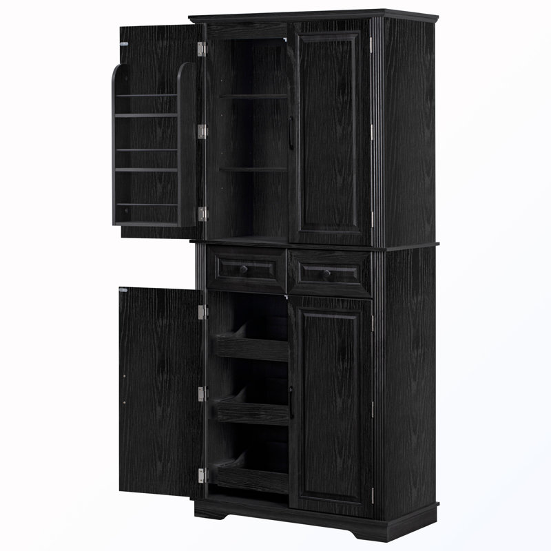 Garde-manger autoportant avec 3 organisateurs d'armoire coulissants, 6 tablettes de porte et 2 tiroirs, Black