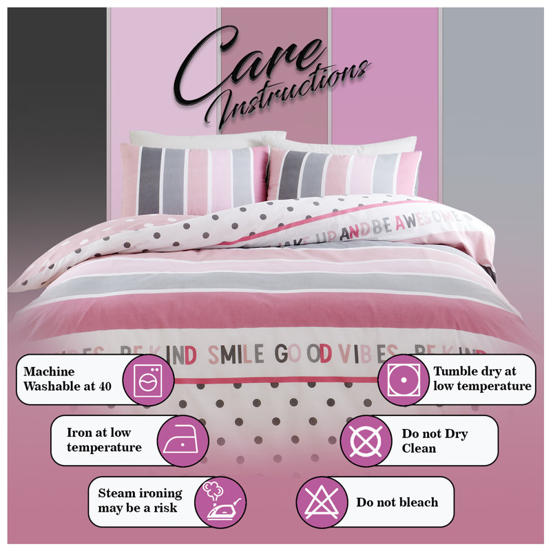 Cotton Blend Floral Duvet Cover Set with Pillowcases, Pink/Gray, King