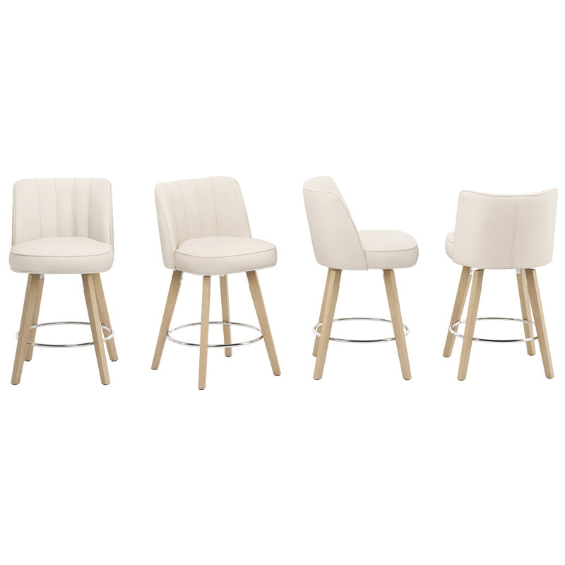 Malling 26" H Upholstered Swivel Stool, 4, Ivory Seat/Brushed Frame