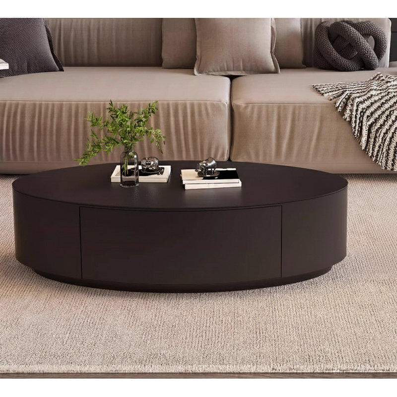 Table basse moderne 47 po ovale avec rangement, plateau en faux marbre noir et base en métal noir, Noir