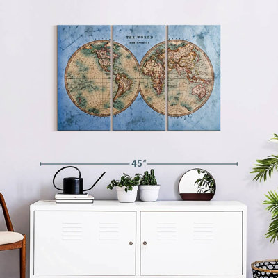 World Map " Ocean Hemispheres Map " by Tess P 3 - Pieces