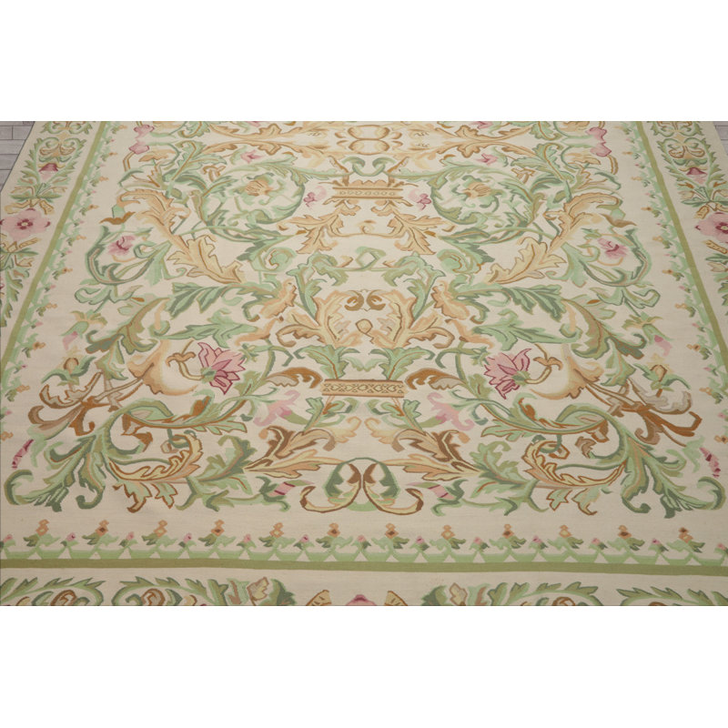 Tapis ivoire en laine tissé à la main 8 pi 6 po x 11 pi 8 po