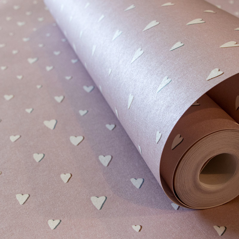 Alianis Smooth Glitter Hearts 10.05m x 53cm Wallpaper Roll, Rose