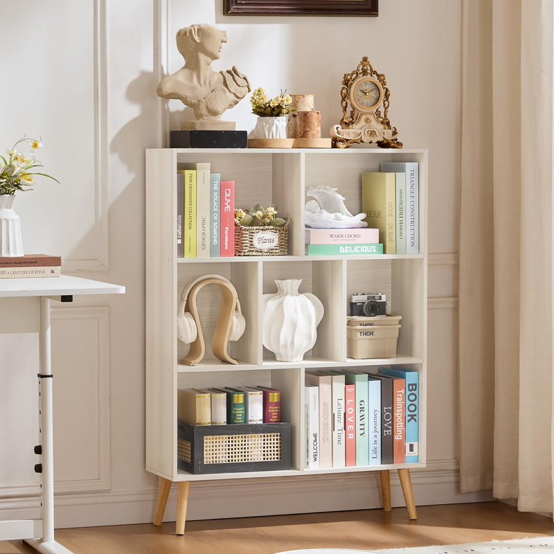 3-Tier Freestanding Open Cube Bookshelf, Light Gray/White
