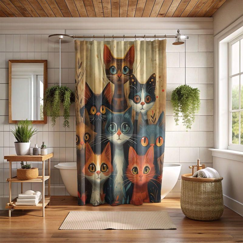 Rideau de douche standard 1 pièce Kitty Colors, H 74 po x l 71 po
