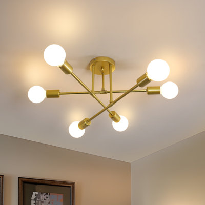 Modern 52cm 6-Light Sputnik Semi Flush Ceiling Light With Bulbs
