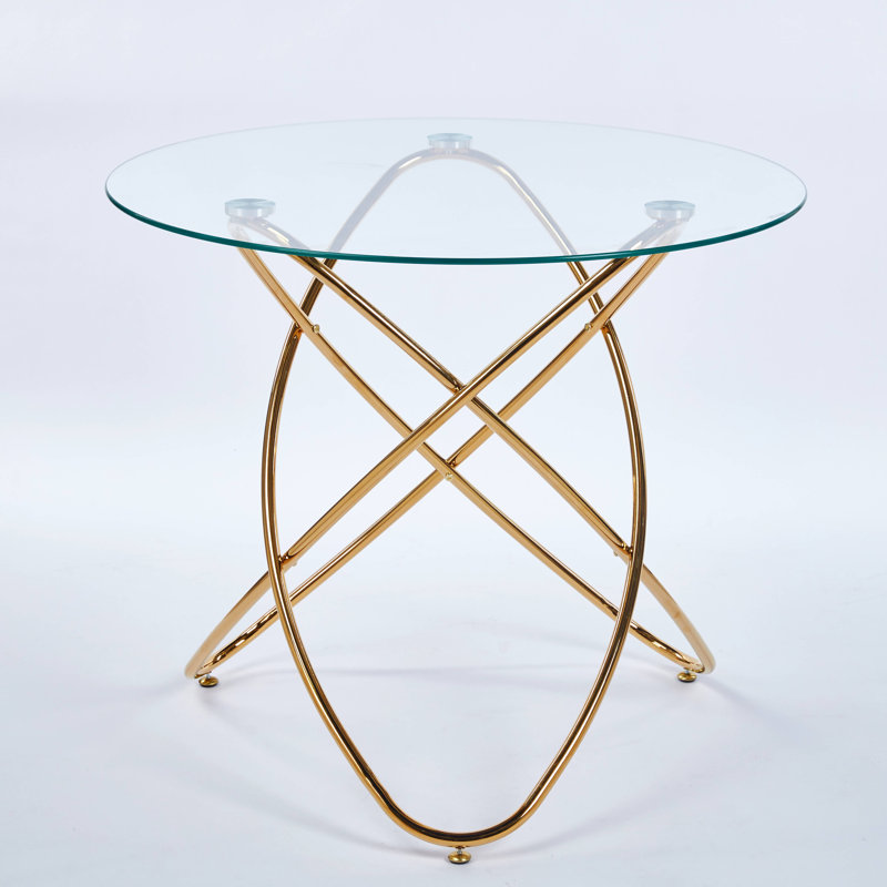 Dining Table with metal leg and tempered glass top, Gold
