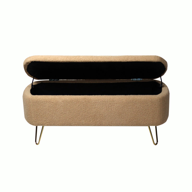 Repose-pieds de rangement rectangulaire Cassiopia, Fausse fourrure brun clair