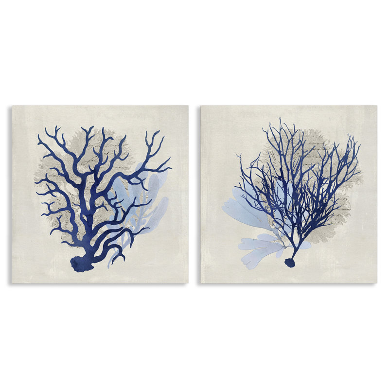  "Blue Coral Branches", ensemble de 2 toiles murales par Susan Arnot, H 17 po x l 17 po