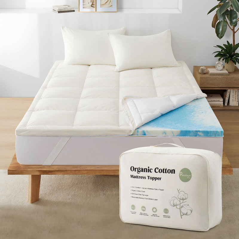 Organic Cotton Memory Foam Mattress Topper, King
