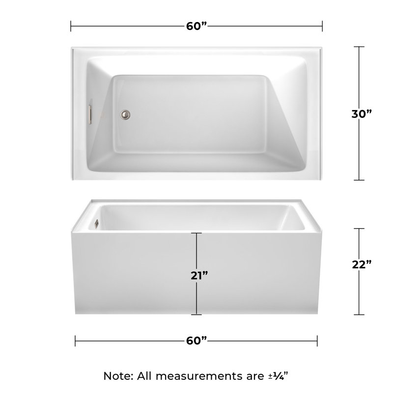 Grayley 60'' x 32'' Soaking Acrylic Bathtub, White/Brushed Nickel, Left-Hand Drain