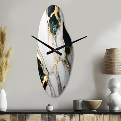 Abstract Geode Gold And Green Marble I - Curved Shape Unique Abstract Marble Wall Clock