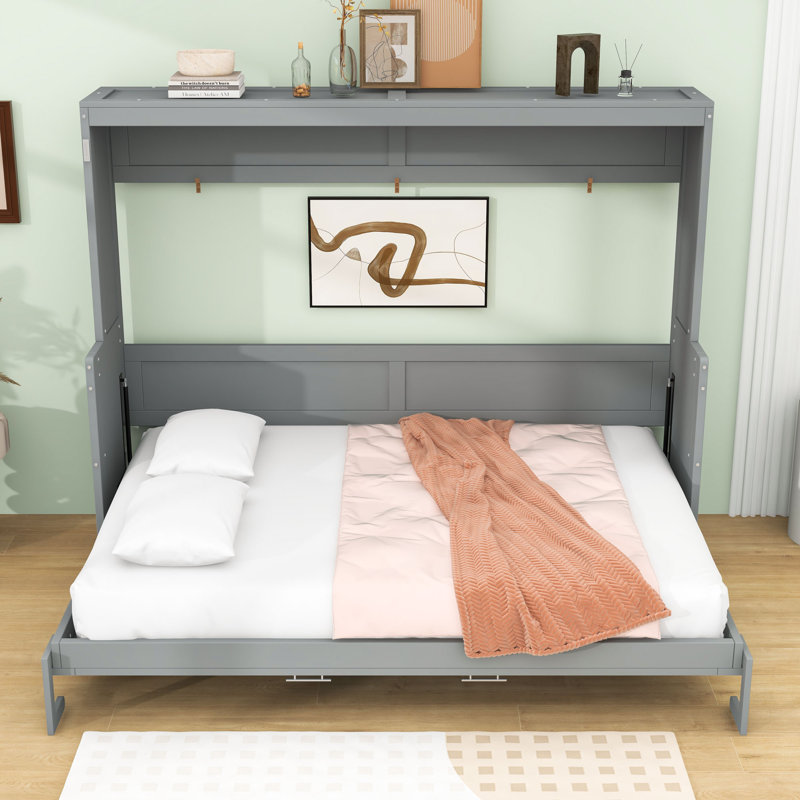 Wissem Wood Murphy Bed with Desk, Gray, Queen