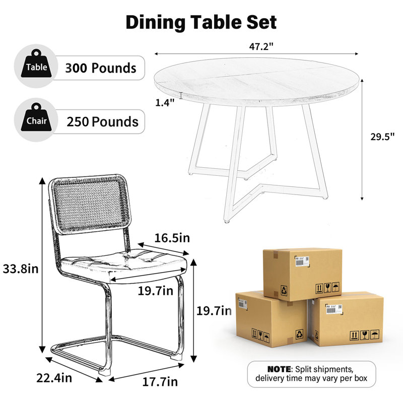Round Dining Table Sets for 4-6, Brown, 5