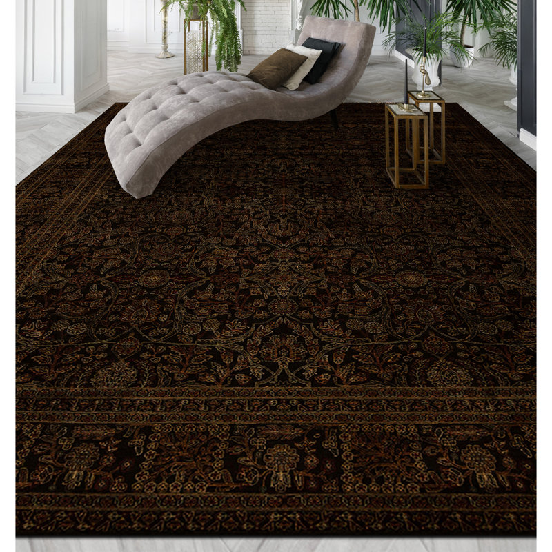 Hand Knotted Wool Area Rug in Black