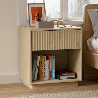 Table de chevet en bois avec 1 tiroir et casier ouvert - Rangement de chevet compact