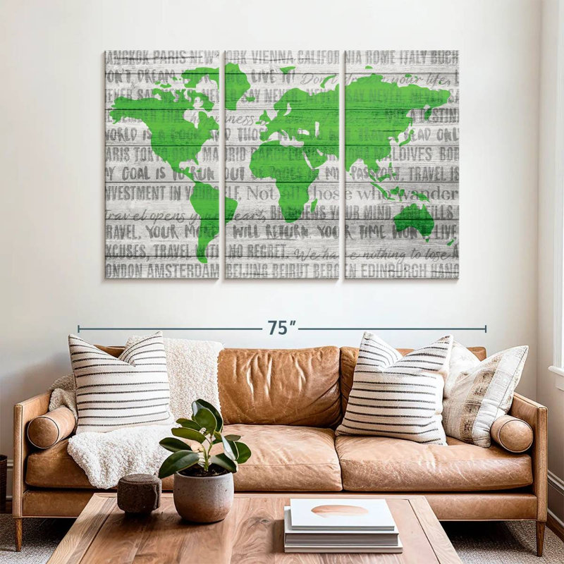 Carte du monde de citations de voyage de Senne - vert, H 42 po x l 65 po