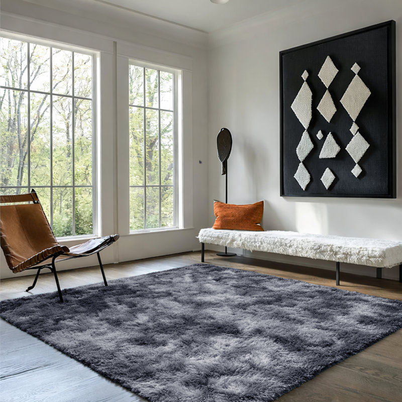 Soft Fluffy Living Room Large Area Rug, Tye Dye Teal, Rectangle 120 x 170 cm
