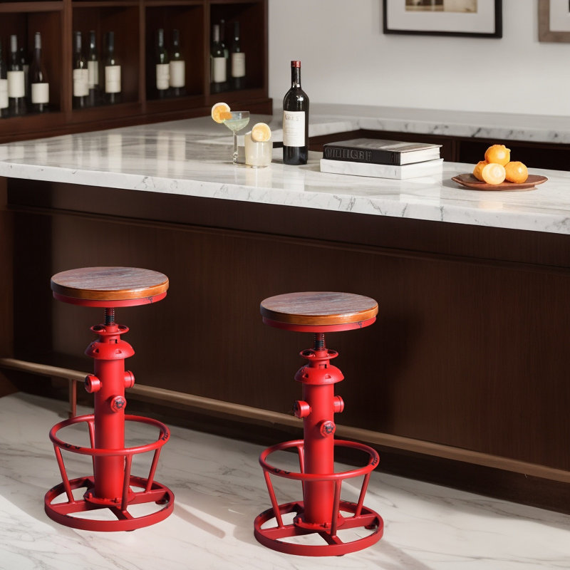 Tabouret de bar de cuisine antique et industriel, Rouge, 2
