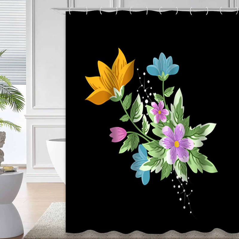 Modern Black Floral Creative Trendy Shower Curtain with 12 Hooks, L 72 po x l 72 po