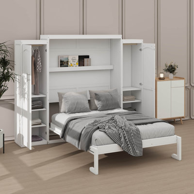 Grand lit escamotable avec 2 garde-robes et une tablette de rangement