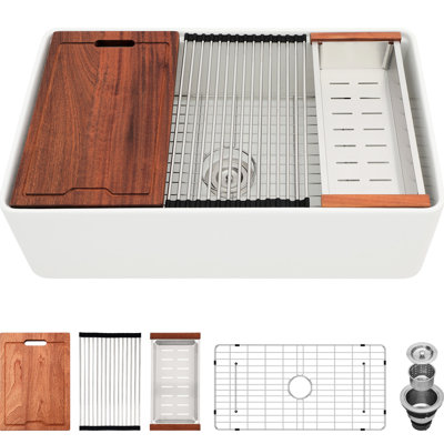 Évier de cuisine simple en céramique blanche 33X20 - poste de travail polyvalent pour utilisation dans la cuisine, performance à long terme et durabilité à la ferme