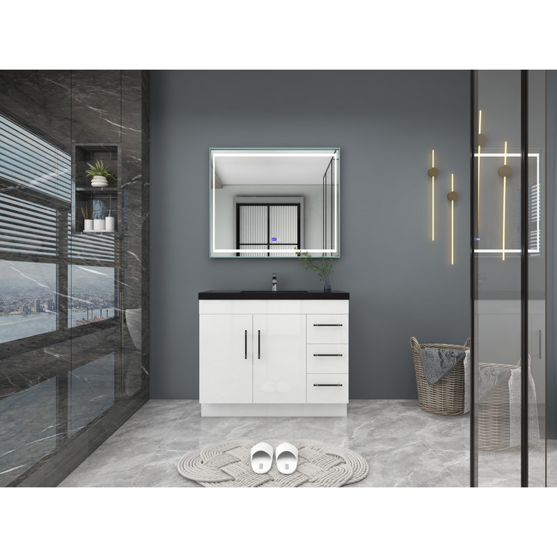 Ensemble de meuble-lavabo simple 42 po Campball, Blanc très luisant, Noir mat