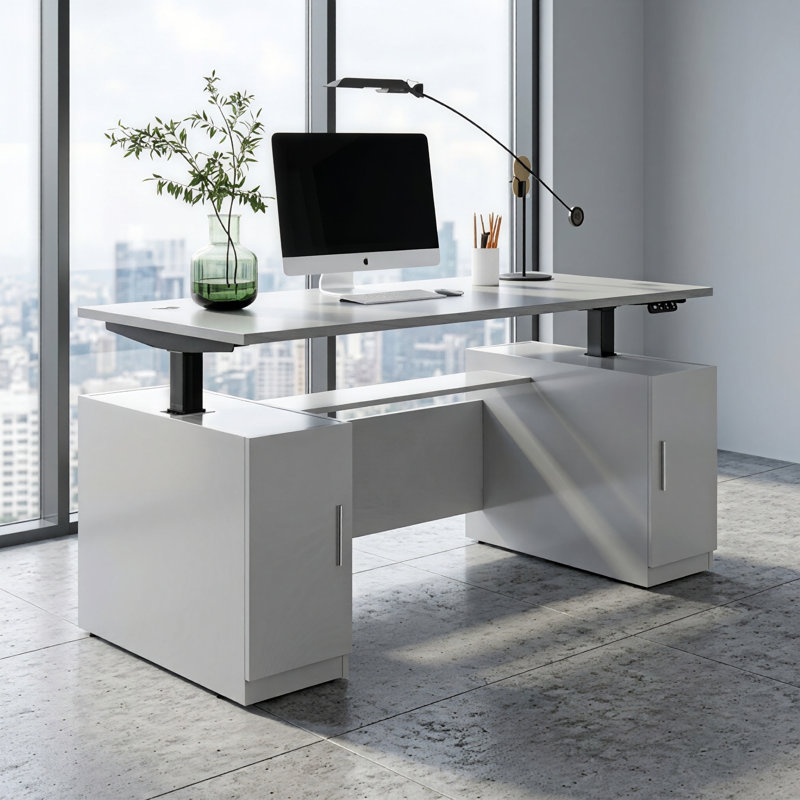 Neeharika Adjustable Height Modular Executive Desk, White/Black