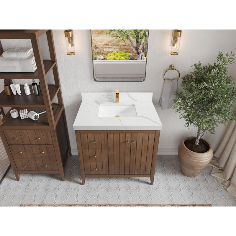 Meuble-lavabo simple 36 po avec plateau Atlanta, Calacatta Laza