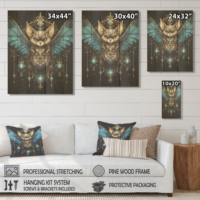 Cubist Night Sky Bat - chauve-souris animalière sur bois, H 20 po x l 10 po