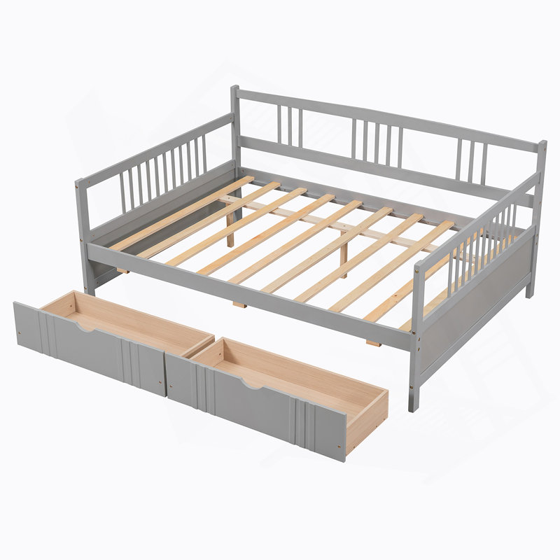 Daybed Wood Bed with Two Drawers, Gray
