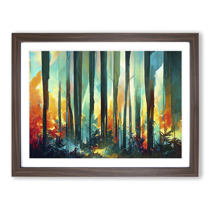 Captivating Abstract Forest Vol.3 - Single Picture Frame Painting, 25cm H x 34cm W x 2cm D, Walnut