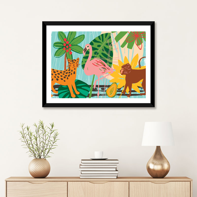 Collection graphique Jungle - impression, Blanc, H 24 po x l 32 po x P 1 po, Toile avec cadre noir