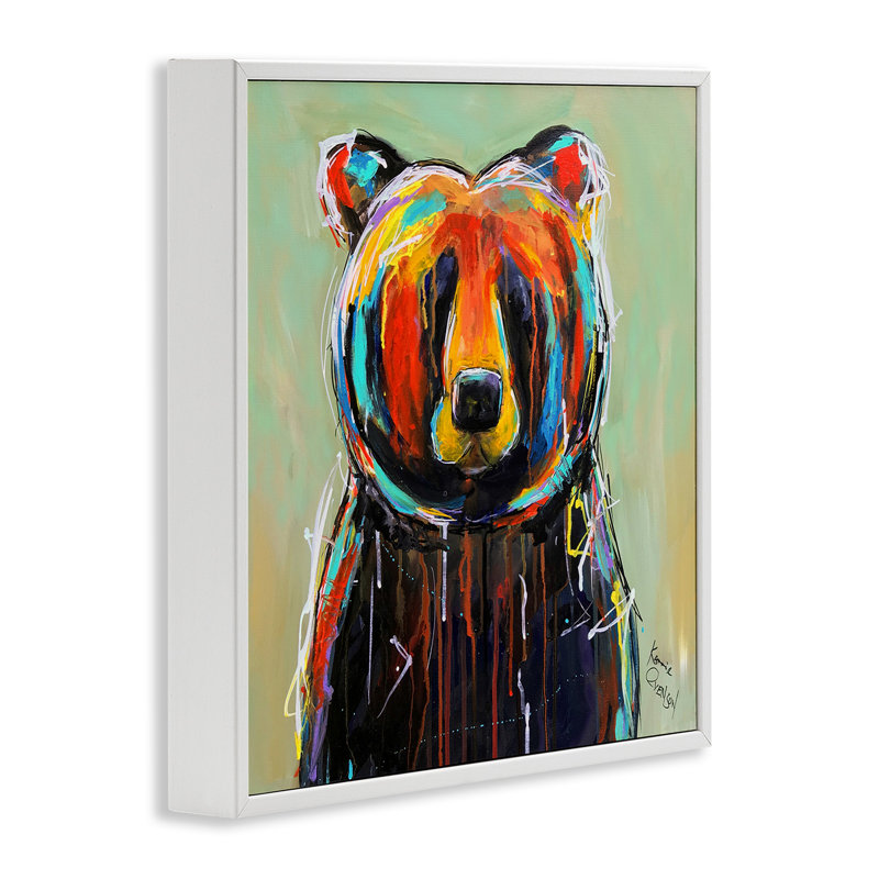 «Abstract Colorful Painted Black Bear», impression, H 17 po x l 17 po, Giclée encadrée blanc bord de mer