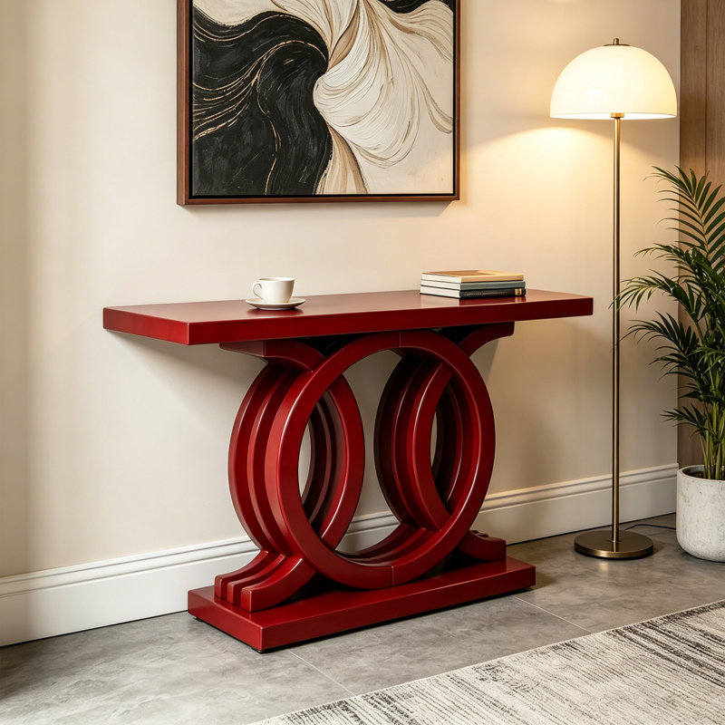 Console Modern Sculptural, 31.5" H x 59.06" W x 19.69" D, Red