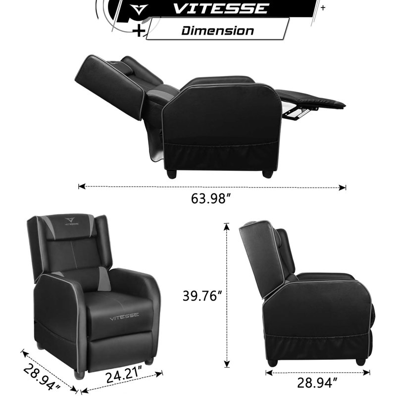 VITESSE Adjustable Reclining Ergonomic Faux Leather PC & Racing Game Chair with Footrest, Black/Gray