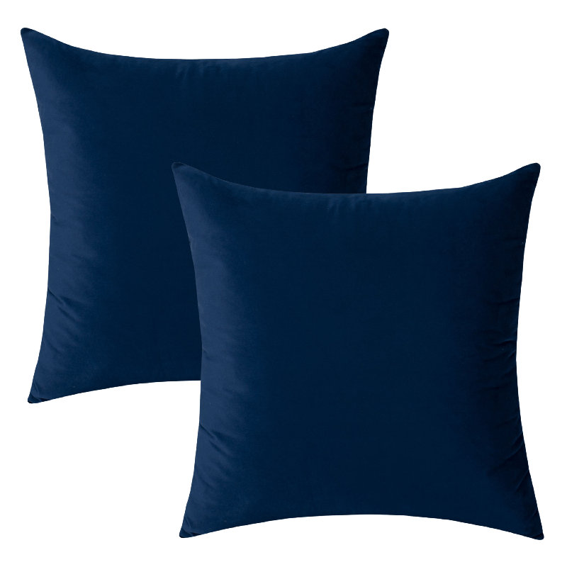 Ensemble de 2 housses de coussin en velours de couleur unie, H 22 po x l 22 po, Bleu marine